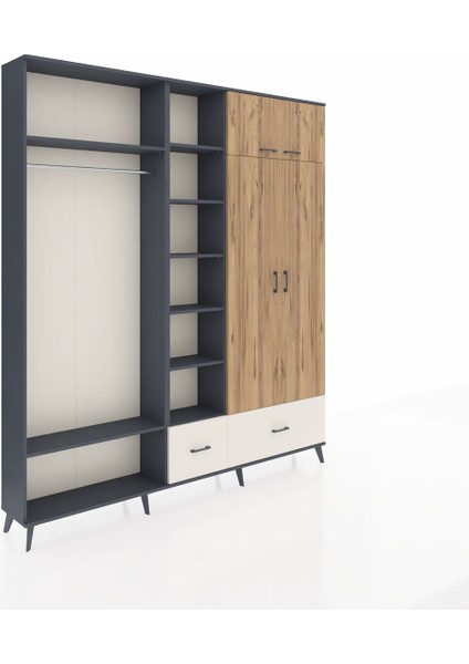 Arges Dolap 12 Raflı 2 Çekmeceli 2 Askılı 220X30X243 Antrasit-Çam/aytaşı fiyatları