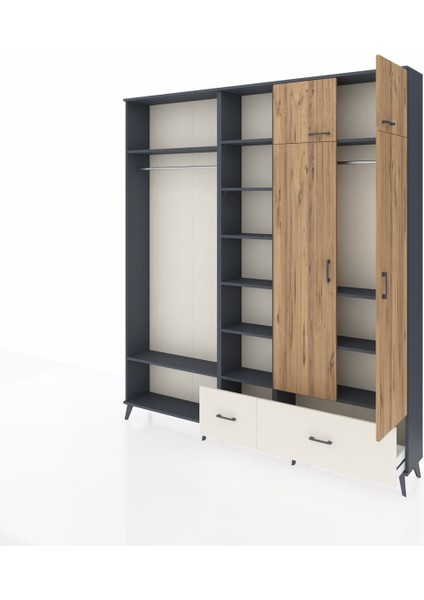 Arges Dolap 12 Raflı 2 Çekmeceli 2 Askılı 220X30X243 Antrasit-Çam/aytaşı modelleri