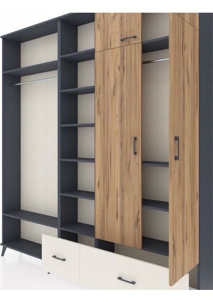 Arges Dolap 12 Raflı 2 Çekmeceli 2 Askılı 220X30X243 Antrasit-Çam/aytaşı fırsatları