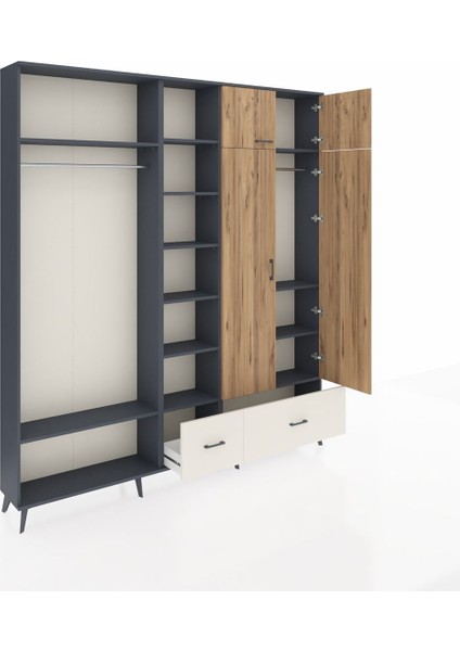 Arges Dolap 12 Raflı 2 Çekmeceli 2 Askılı 220X30X243 Antrasit-Çam/aytaşı indirimleri