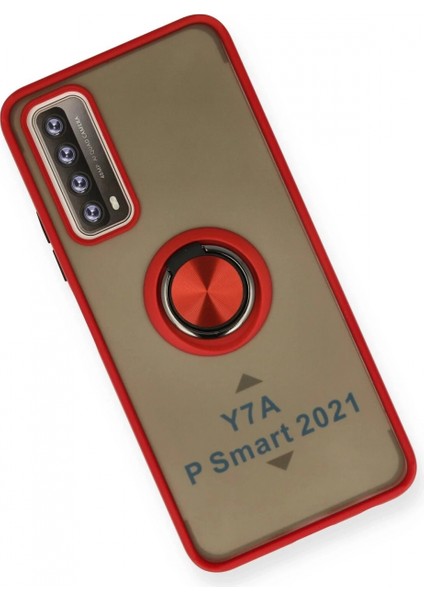 Huawei P Smart 2021 Kılıf Montreal Yüzüklü Silikon Kapak - Kırmızı (K95) modelleri