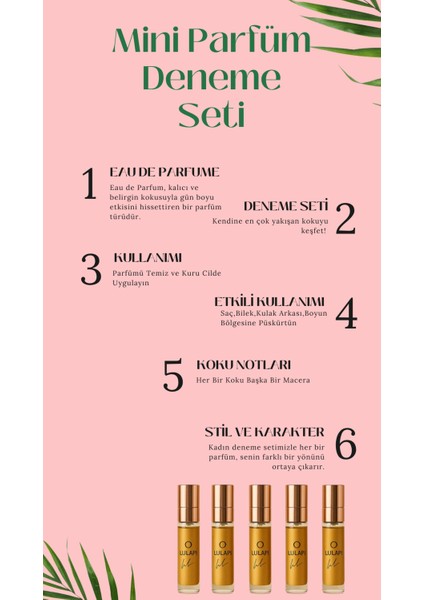 Kadın 5’li Deneme Seti 5 ml x 5 – Tatlı, Çiçeksi, Pudramsı ve Ferah Kadın Parfüm Seti – Uzun Süre Kalıcı Premium Hediye fırsatları