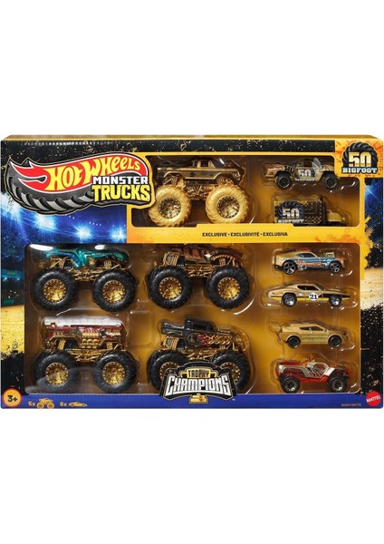 JDW07 Hot Wheels Monster Trucks Bigfoot Trophy Şampiyonları Araba ve Kamyon Çokl