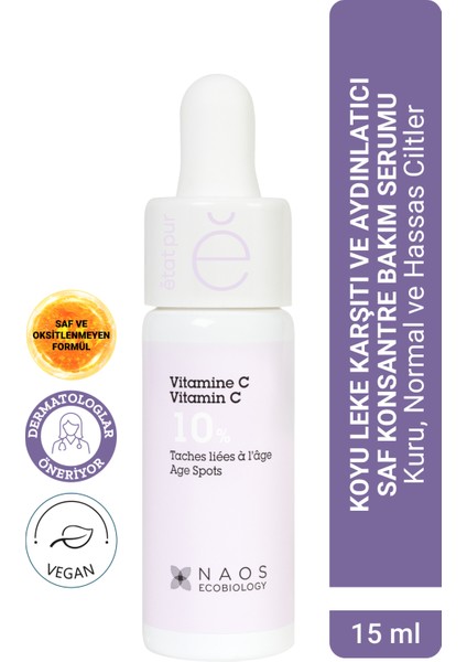 Pure Active Saf Vitamin C %10 Koyu Leke Aydınlatıcı Yaşlanma Karşıtı Konsantre Bakım Serumu 15 ml