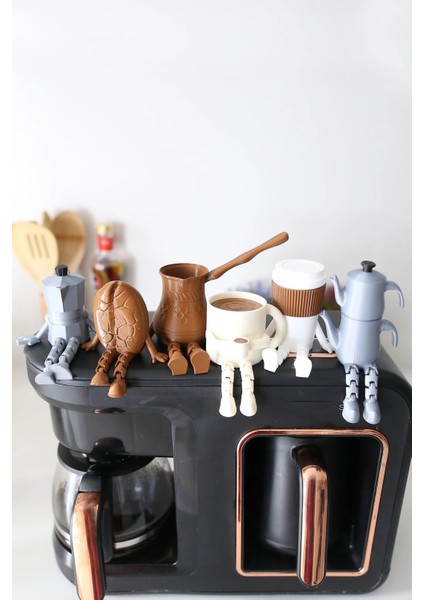 6'lı Ayaklı Kahve Seti - Moka Pot - Kahve Tanesi - Çaydanlık - Cezve - Kahve Bardağı - Bardak