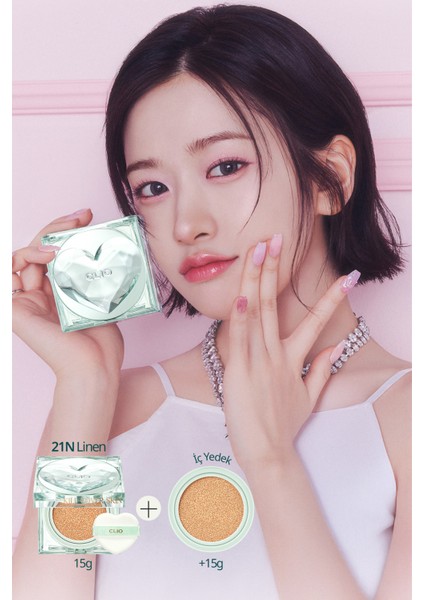 Özel Tasarım Gün Boyu Kalıcı Mat Cushion CLIO Kill Cover Skin Fixer Cushion 21N Linen Luxury Koshort