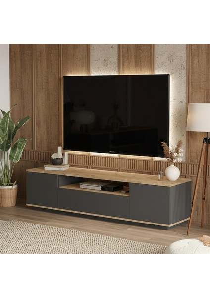 Aven Tv Ünitesi Tv Sehpası Kapaklı 180CM Çam-Antrasit Ave7-Aa