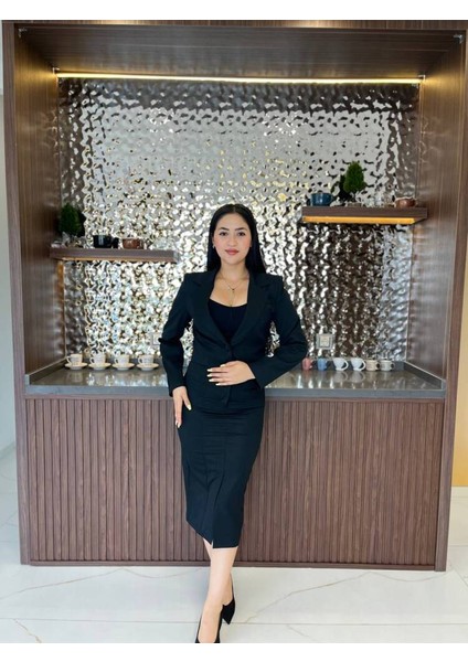 Crop Ceket Cep Detaylı Etek Takım TKM 08008 fırsatları