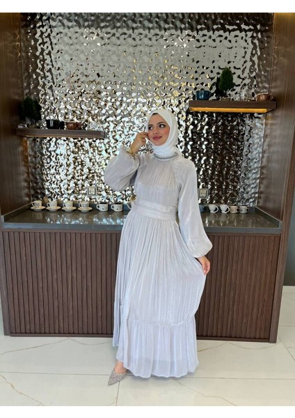 Kuşak Detaylı Boyunda Taş Işlemeli Abiye Elbise ELB16090