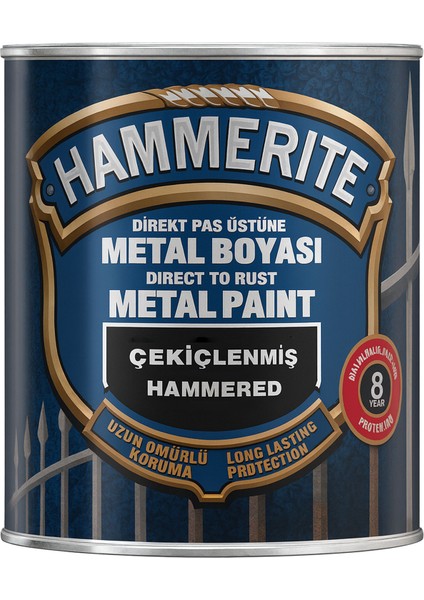 Hammerite Astarsız Boyasız Paslı Yüzey Metal Boyası Çekiçlenmiş Siyah 2,5 L