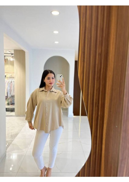 Sırt Dekolteli Oversize Basic Gömlek GMK08002