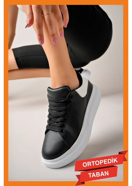 LC101 Siyah Arka Beyaz Bt Bağcıklı Kadın Ayakkabı