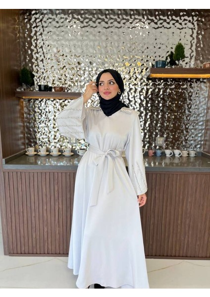 Boyun Taş Işlemli Kemer Aksesurlı Elbise S16044 fırsatları