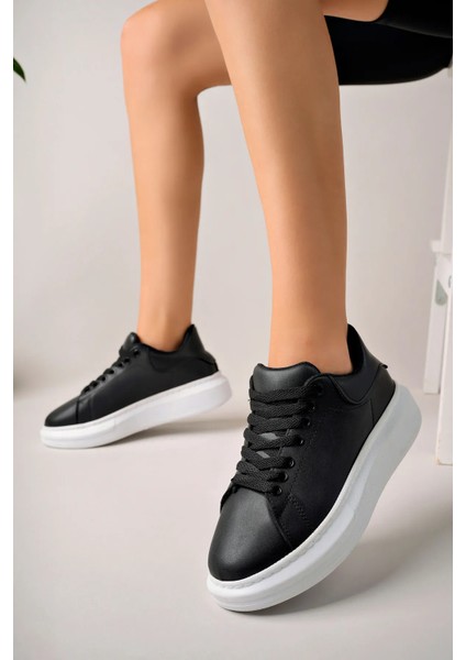 LC101 Siyah Cilt Beyaz Taban Kadın Sneaker fırsatları