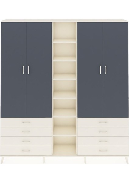 Arges Dolap 10 Raflı 8 Çekmeceli 2 Askılı 220X30X243 Aytaşı-Antrasit/aytaşı