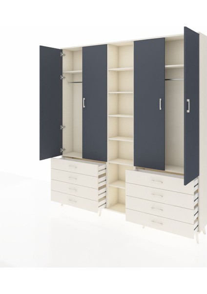 Arges Dolap 10 Raflı 8 Çekmeceli 2 Askılı 220X30X243 Aytaşı-Antrasit/aytaşı modelleri