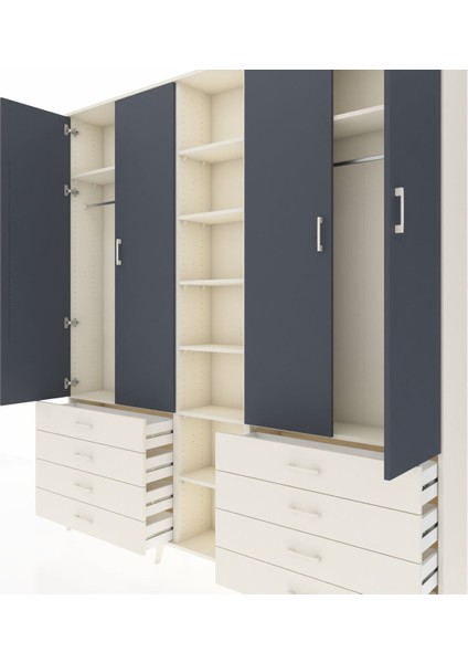 Arges Dolap 10 Raflı 8 Çekmeceli 2 Askılı 220X30X243 Aytaşı-Antrasit/aytaşı fırsatları