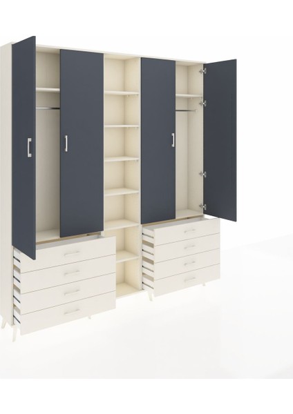 Arges Dolap 10 Raflı 8 Çekmeceli 2 Askılı 220X30X243 Aytaşı-Antrasit/aytaşı indirimleri