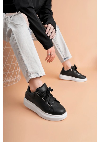LC105 Siyah Cilt Beyaz Taban Kadın Sneaker fırsatları