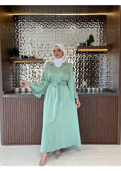 Boyun Taş İşlemli Kemer Aksesurlı Elbise S16044 modelleri