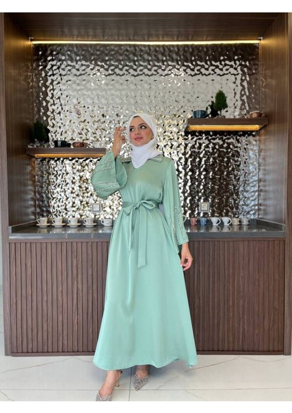 Boyun Taş İşlemli Kemer Aksesurlı Elbise S16044 indirimleri