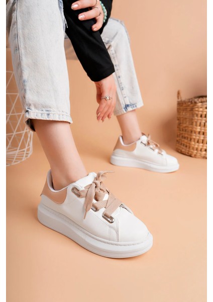 LC105 Bej/beyaz Bağcıklı Kadın Ayakkabı fırsatları