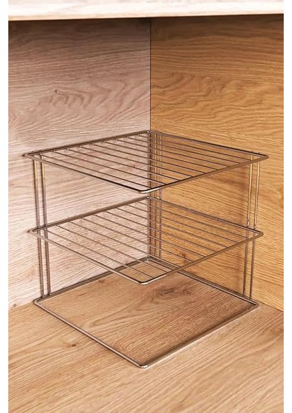 Metal Krom Tabaklık Köşe Rafı 2 Katlı Dolap Içi Tabak Mutfak ve Tezgah Düzenleyici fiyatları