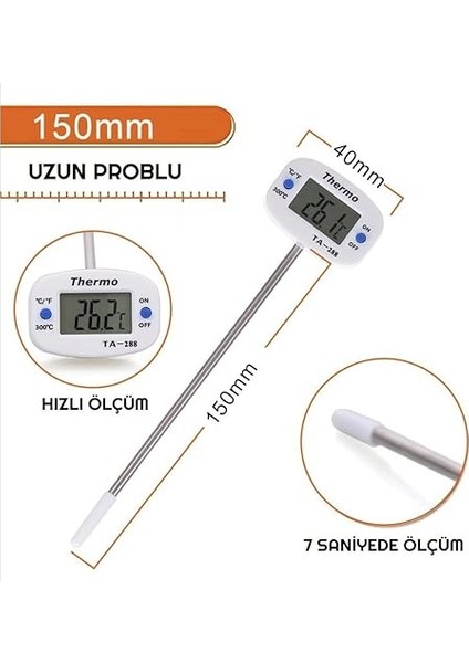 Thermo TA-288 Oynar Başlıklı Dijital Mutfak Yemek Termometresi Paslanmaz Çelik Sıcaklık Ölçer fiyatları