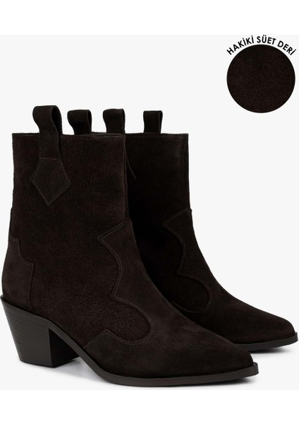 Kadın Maven Acı Kahve Hakiki Süet Deri Kovboy Bot