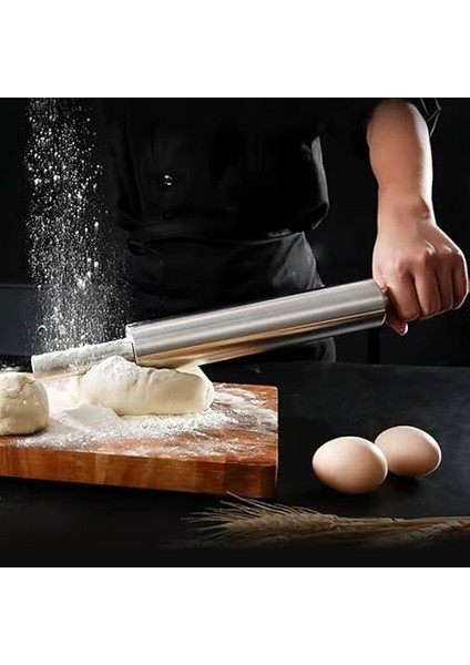 Paslanmaz Çelik Merdane - Hamur Açma Merdanesi | Ergonomik Tutma Saplı | Hijyenik &amp; Kolay Temizlik | Hamur ve Kurabiye Için Ideal fırsatları
