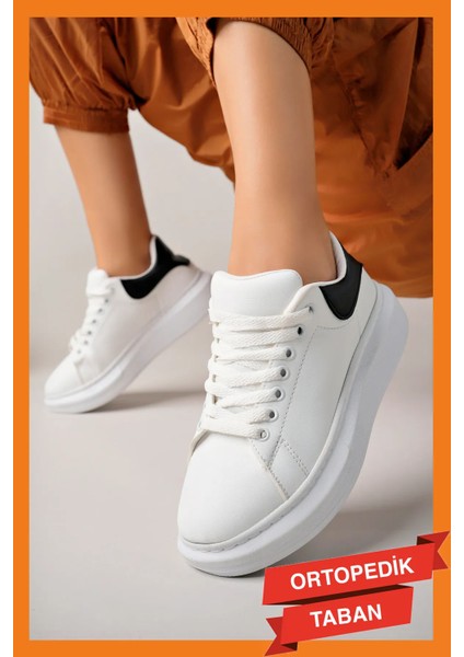LC101 Beyaz Arka Siyah Bağcıklı Kadın Ayakkabı fırsatları