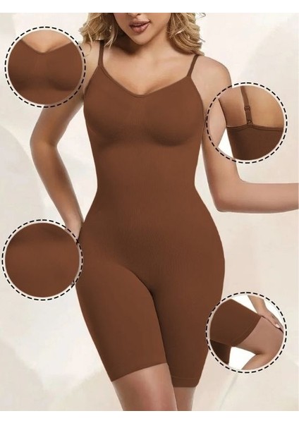 Larix Model Extra Toparlayıcı Extra Sıkılaştırıcı Tam Boy Tulum Korse Kahve Renk