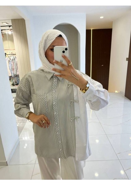 Kurdela Aksesurlı Çizgili Basıc Gömlek GMK16054