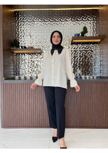 Taş Aksesurlı Yaka Detaylı Kol Lastik Oversıze Gömlek GMK08030 modelleri