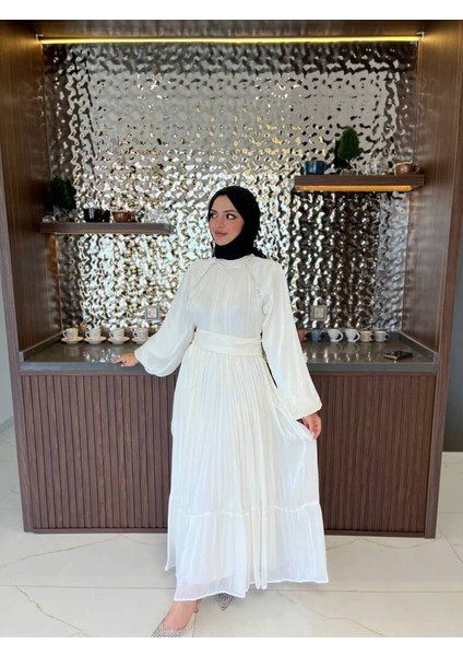 Kuşak Detaylı Boyunda Taş Işlemeli Abiye Elbise ELB16090