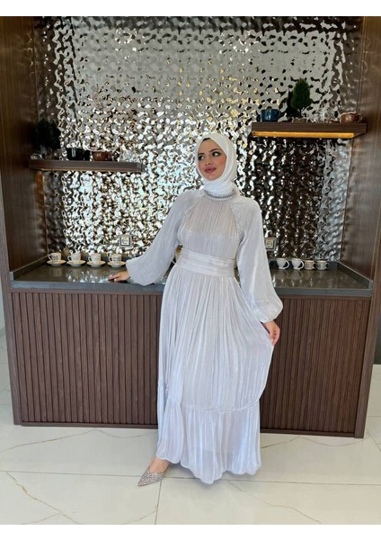 Kuşak Detaylı Boyunda Taş Işlemeli Abiye Elbise ELB16090 modelleri