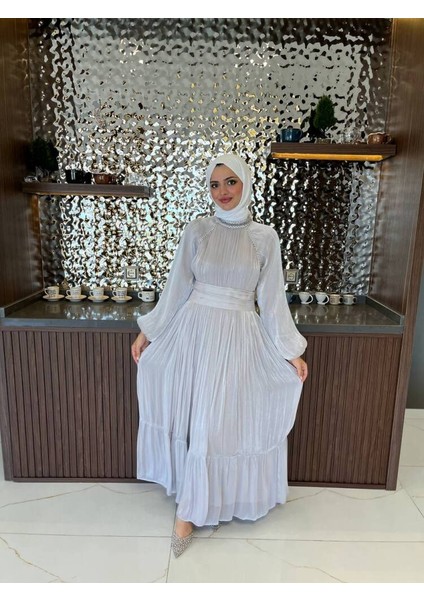 Kuşak Detaylı Boyunda Taş Işlemeli Abiye Elbise ELB16090 fırsatları