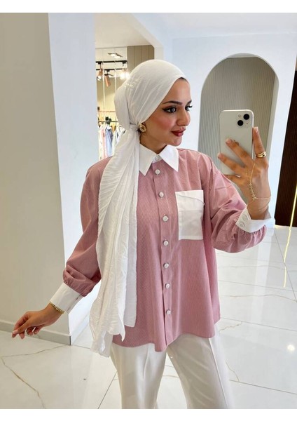 Cep Detaylı Çizgili Basıc Gömlek GMK16035