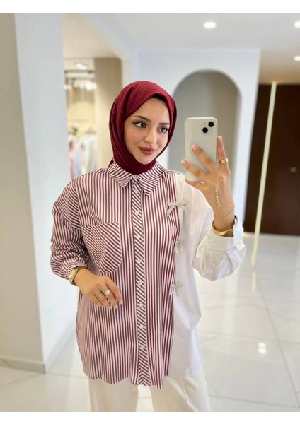 Kurdela Aksesurlı Çizgili Basıc Gömlek GMK16054