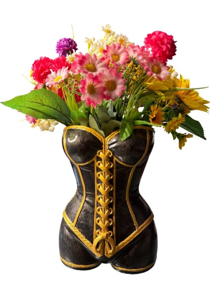 Kadın Büstü Figürlü Dekoratif Vazo – El Boyaması – Sanatsal Ev ve Ofis Dekoru (Siyah)