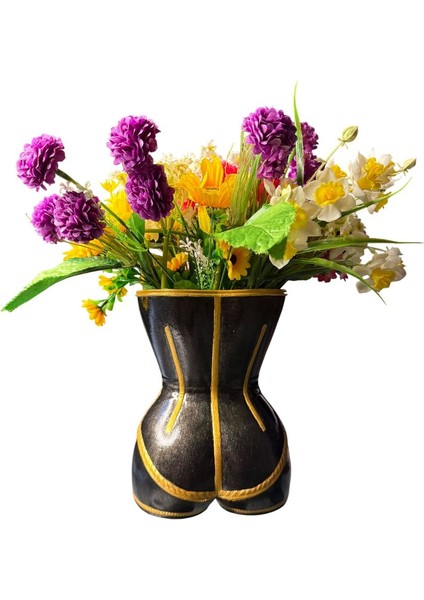 Kadın Büstü Figürlü Dekoratif Vazo – El Boyaması – Sanatsal Ev ve Ofis Dekoru (Siyah) fiyatları