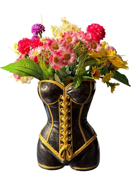 Kadın Büstü Figürlü Dekoratif Vazo – El Boyaması – Sanatsal Ev ve Ofis Dekoru (Siyah) modelleri