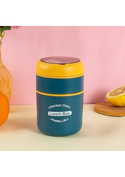 66720 Yemek Termosu Çelik Yemek Termosu Lunch Box Taşınabilir Yemek Kabı Termos 710ML - Sarı indirimleri
