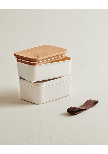 Coco Margot 500ML Ahşap Kapaklı Saklama Kabı, Soft Ekru, 500ML, 2'li modelleri