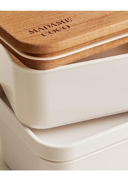 Coco Margot 500ML Ahşap Kapaklı Saklama Kabı, Soft Ekru, 500ML, 2'li fırsatları