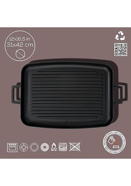 Döküm Grill Tepsi, Izgara Yüzeyli, Metal Kulplu, 31X42CM indirimleri