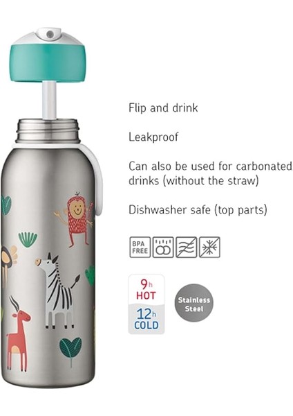 Campus Insulated Flip-Up Bottle, 350ML Animal Friends modelleri