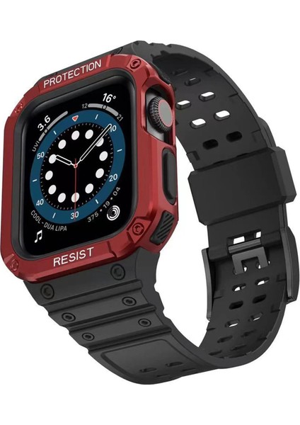 Apple Watch 42MM KR401 Silikon Kordon - SIYAH-KIRMIZI-(5796) - I38H56N3-0A76VS