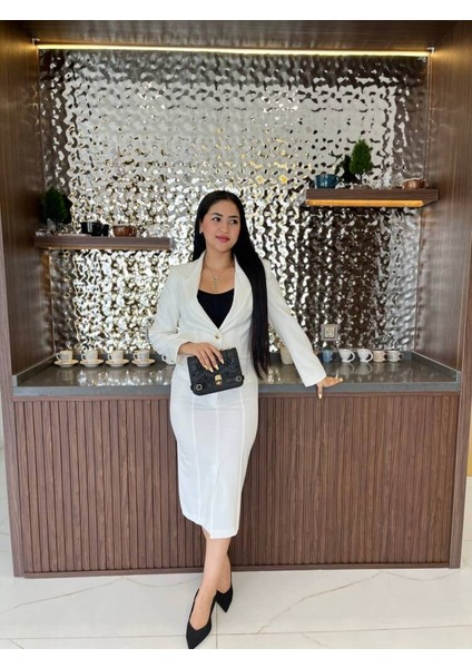 Crop Ceket Cep Detaylı Etek Takım TKM 08008