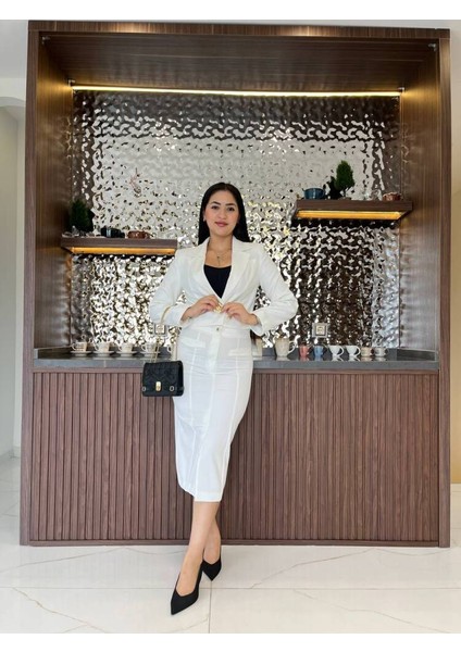 Crop Ceket Cep Detaylı Etek Takım TKM 08008 fiyatları